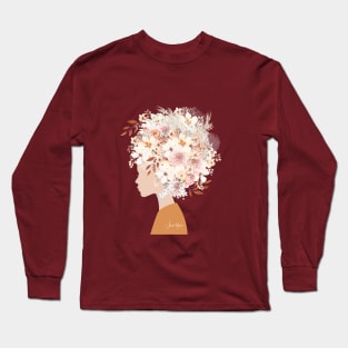 Woman in Fashion Flower Headdress Long Sleeve T-Shirt